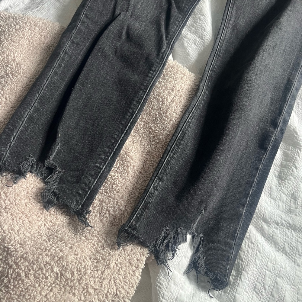 Zara black washed jeans with fringed bottoms